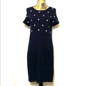 Blue White Star Pocket Mini Scoop Neck Sheath Dress M